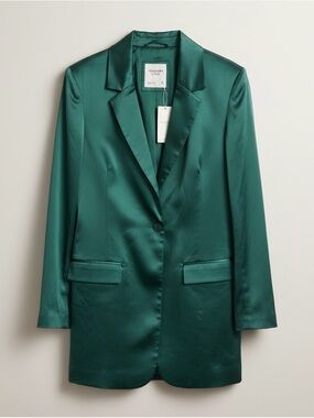 Abercrombie & Fitch Satin Emerald Green Single-Button Blazer